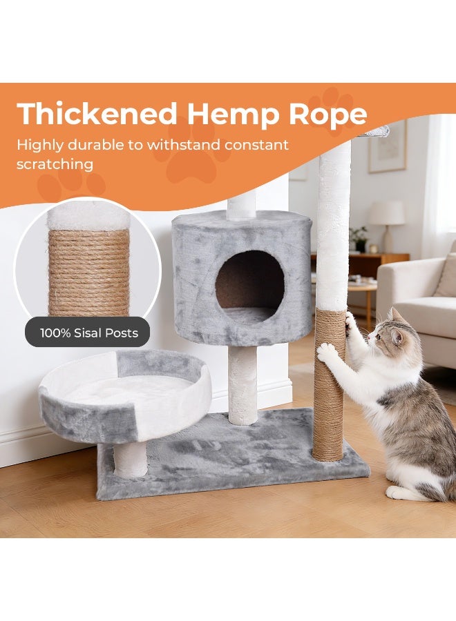 تراسل شجرة ومنزل قطط من تراسل، (55 سم)، غطاء ناعم مخملي بمجثم مخملي وركيزة ملفوفة بالسيزال للعب القط الصغير والحيوانات الأليفة من الرتان والخشب، سهلة التجميع - Image 5